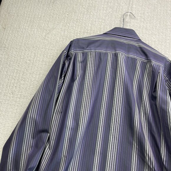Joseph & Feiss Dress Shirt Men L Retro Purple Striped Classic Preppy Non-Iron - Picture 15 of 16